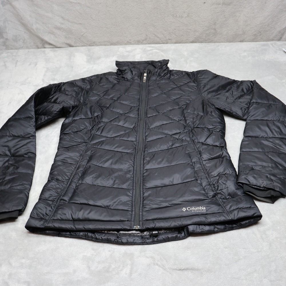 Columbia Titanium Down Jacket Women Large Black Omni-Heat Insulated Light Puffer